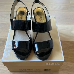 Michael Kors Rochelle open toe sling back heels in patent leather